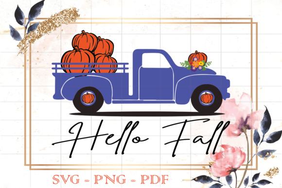 Hello Fall Blue Pumpkins Truck SVG
